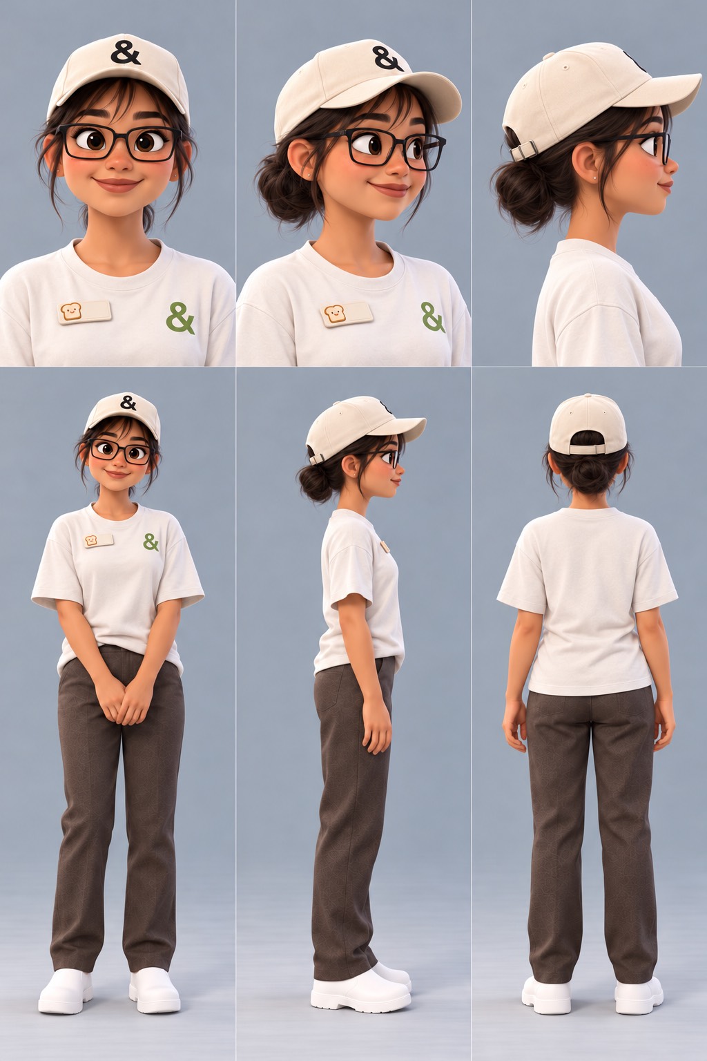 戴黑框眼镜的菲律宾女生角色六视图